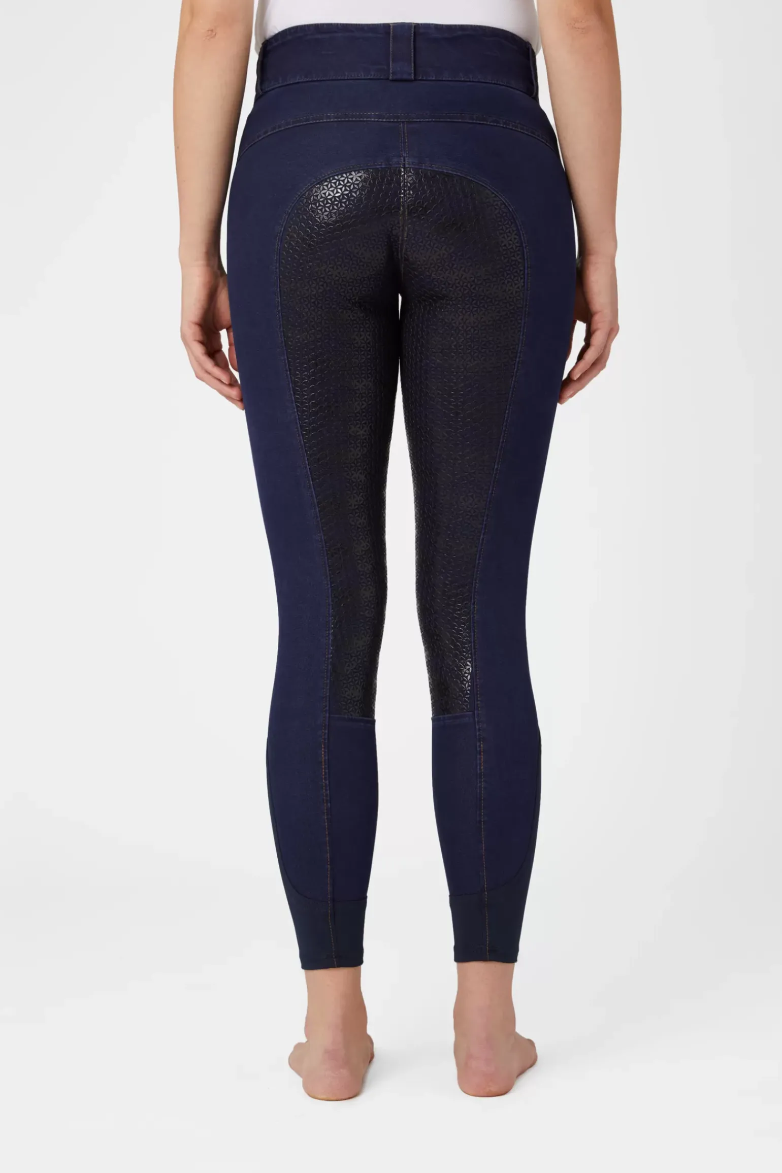 * Naisten Denim Ratsastushousut Nahkaisilla Kokopaikoilla Ja Silikonipainatuksilla