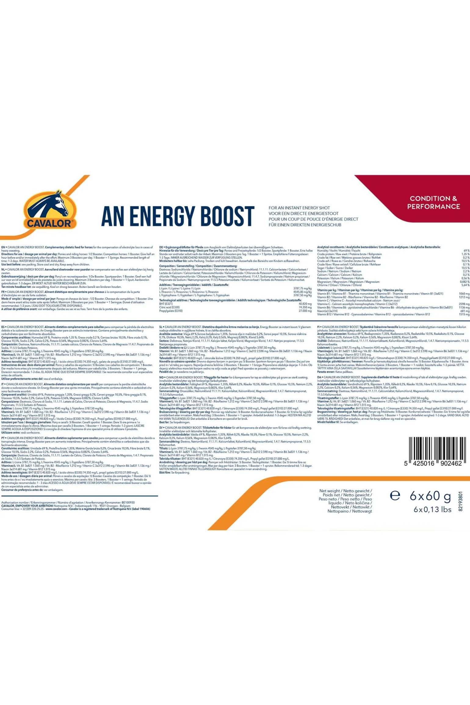 Cavalor An Energy Boost (6 Syringes X 60 G (47 Ml))